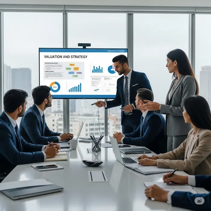 professional explaining business valuation