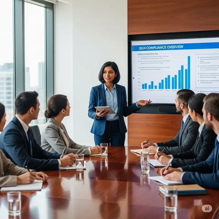 Corporate finance meeting with professionals discussing business valuation, capital structure, mergers, and investment strategy