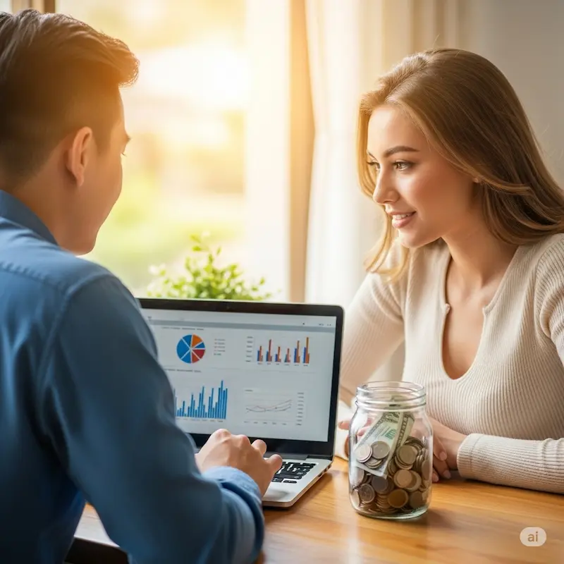 Young professionals discussing savings and investments – personal finance planning, budgeting, and tax-saving strategies