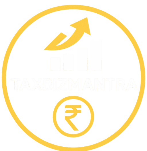 TaxBizMantra logo with finance chart and rupee symbol representing tax and finance solutions.