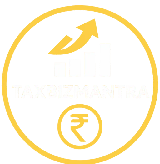 TaxBizMantra logo with finance chart and rupee symbol representing tax and finance solutions.