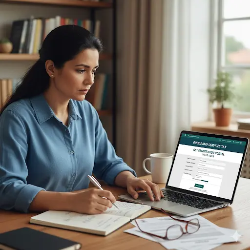 Women reviewing the GST registration portal of india