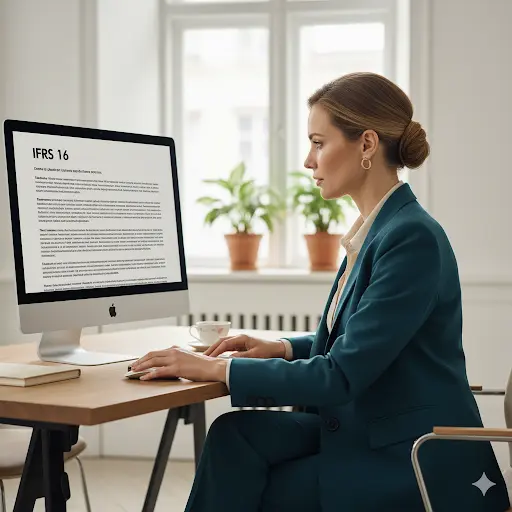 Professional women reading the IFRS 16 Lease accounting on her computer screen