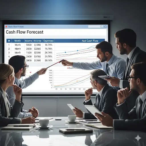Group of finance professional review the cash flow forecast statement