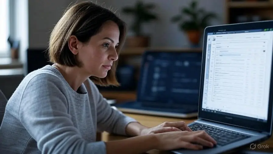 women is preparing the personal budget in her laptop