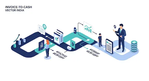 Isometric invoice-to-cash pipeline showing defects fixed and faster payments in a weekly cadence in invoice-defects tracker