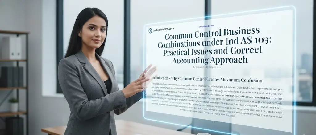 Chartered accountant explaining practical issues in common control accounting under Ind AS 103