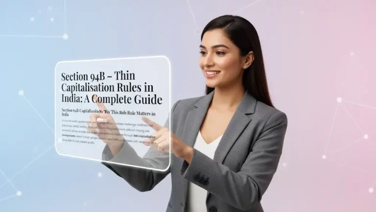 Tax analyst presenting Section 94B thin capitalisation concepts and interest limitation rules in a visual format.