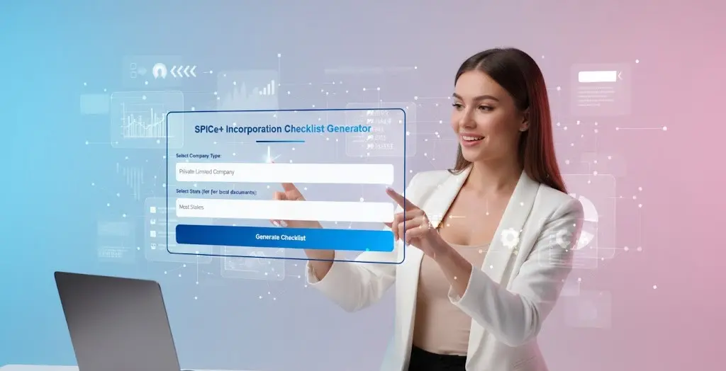 MCA SPICe+ incorporation checklist generator tool interface