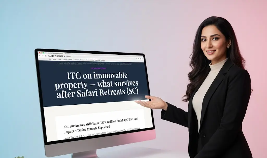 Presentation explaining ITC on immovable property under GST after the Supreme Court’s Safari Retreats judgment