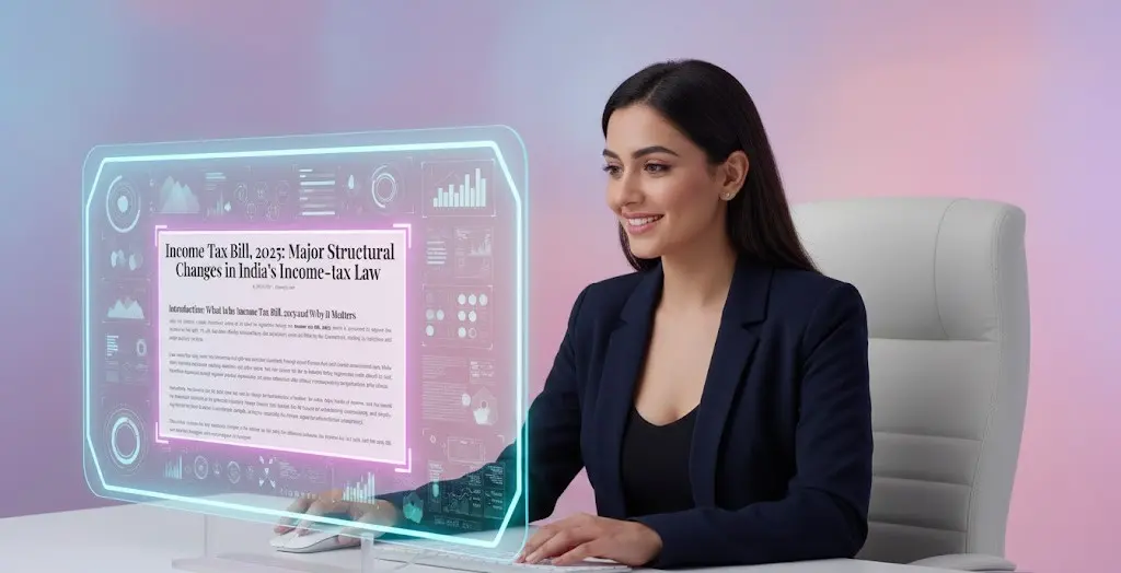 Professional explaining changes in India’s income-tax law using digital presentation