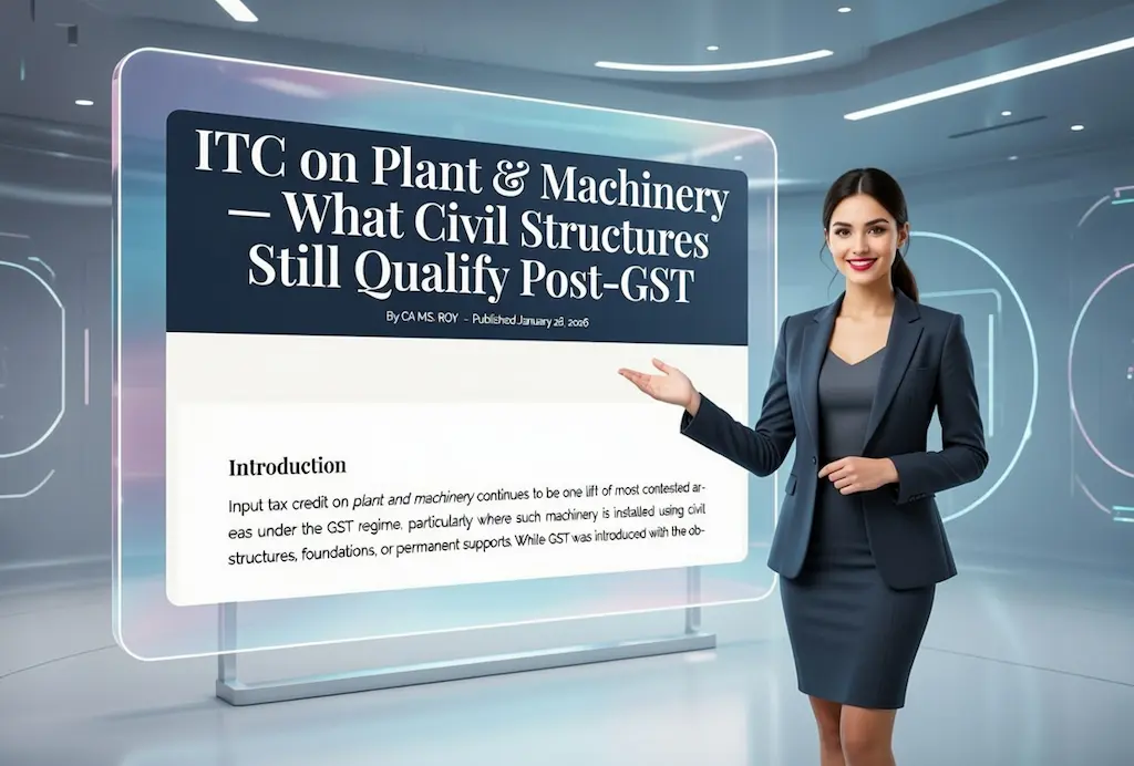 ITC on plant and machinery under GST explaining eligibility of machinery versus civil structures under Section 17(5)