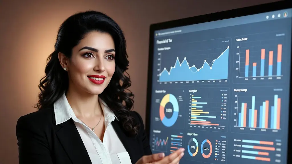 women presenting the financial chart and dashboard