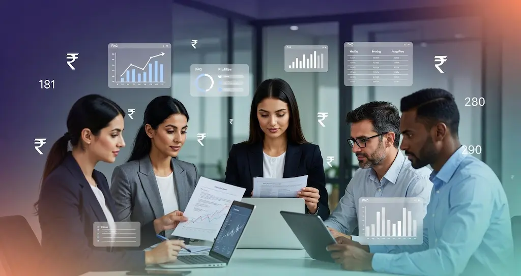 Startup team discussing accounting records, MIS reports, and business numbers in a meeting