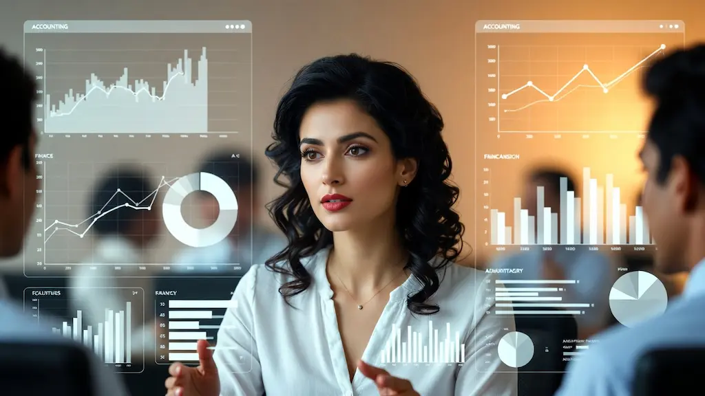 Financial analytics and decision-making tools visualized through interactive charts and dashboards