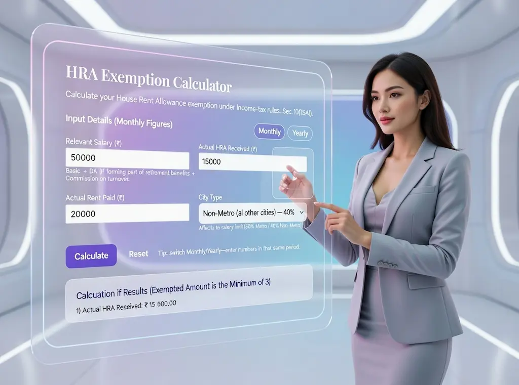 HRA exemption calculator India – monthly and yearly view
