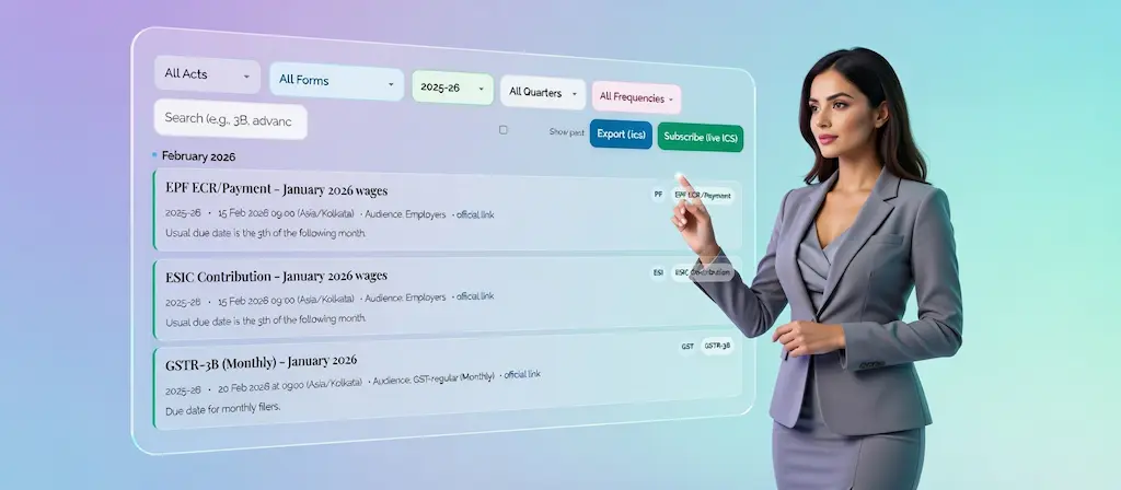 tax due dates calendrer dashboard for tax, PF and other labour law