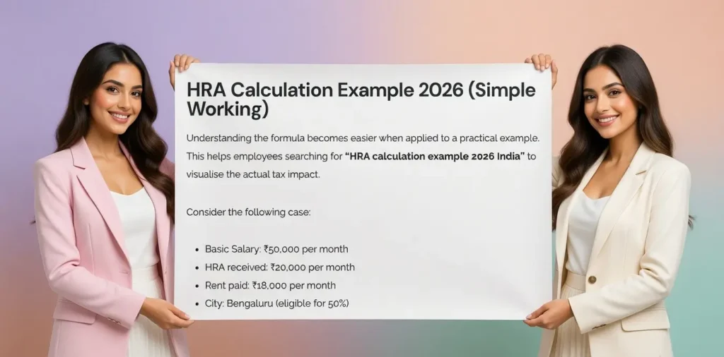 HRA calculation example 2026 step by step formula and working