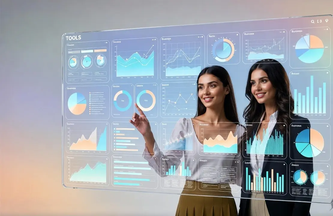 Finance tools dashboard showing investment analysis charts, financial metrics and online calculators