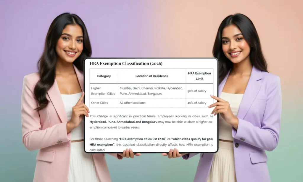 HRA rules 2026 cities list showing 50% exemption eligible locations