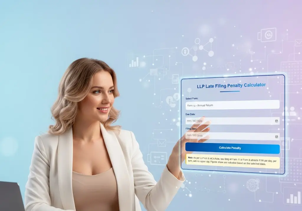 LLP late filing penalty calculator interface with due date and filing date inputs