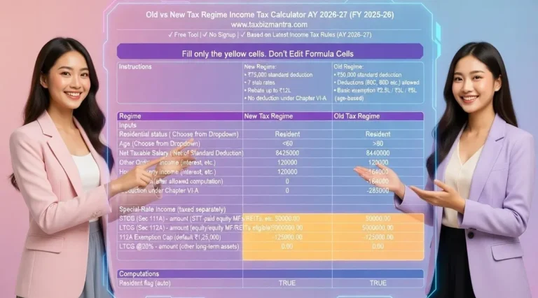 income tax calculator excel India old vs new regime comparison for salaried individuals