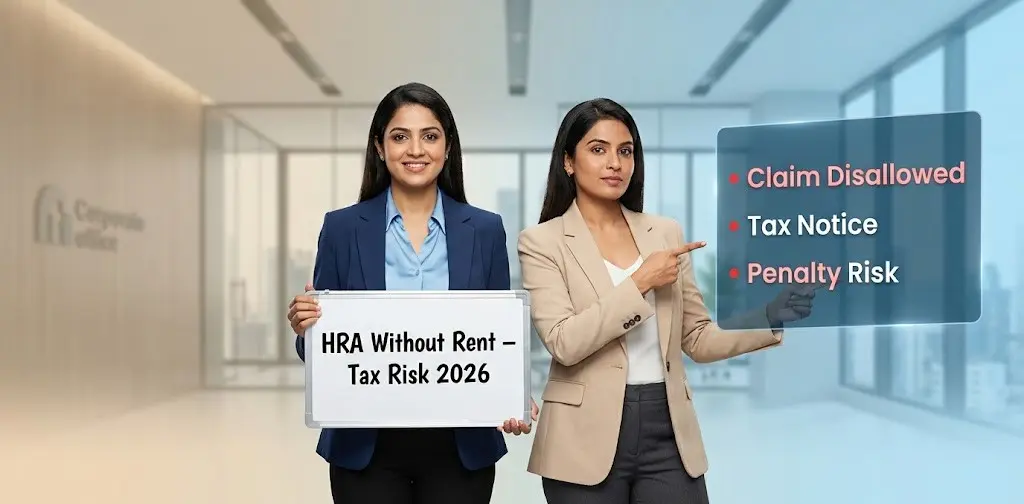 Alt text: HRA without paying rent tax risk 2026 India explanation board