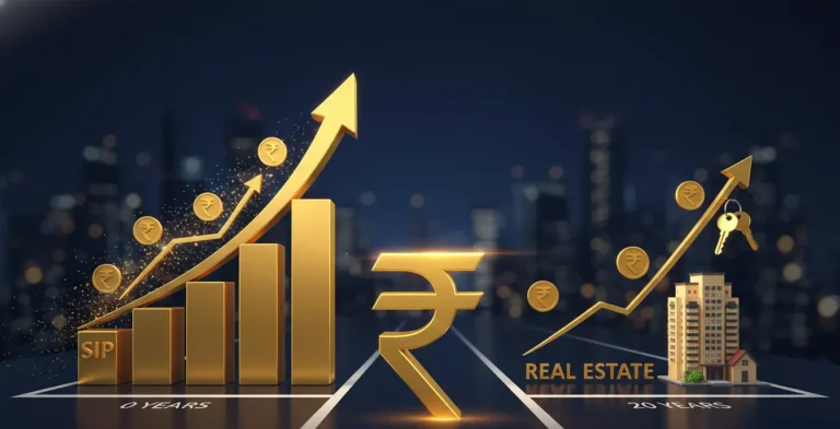 SIP vs real estate investment comparison in India showing mutual fund wealth creation versus residential property investment
