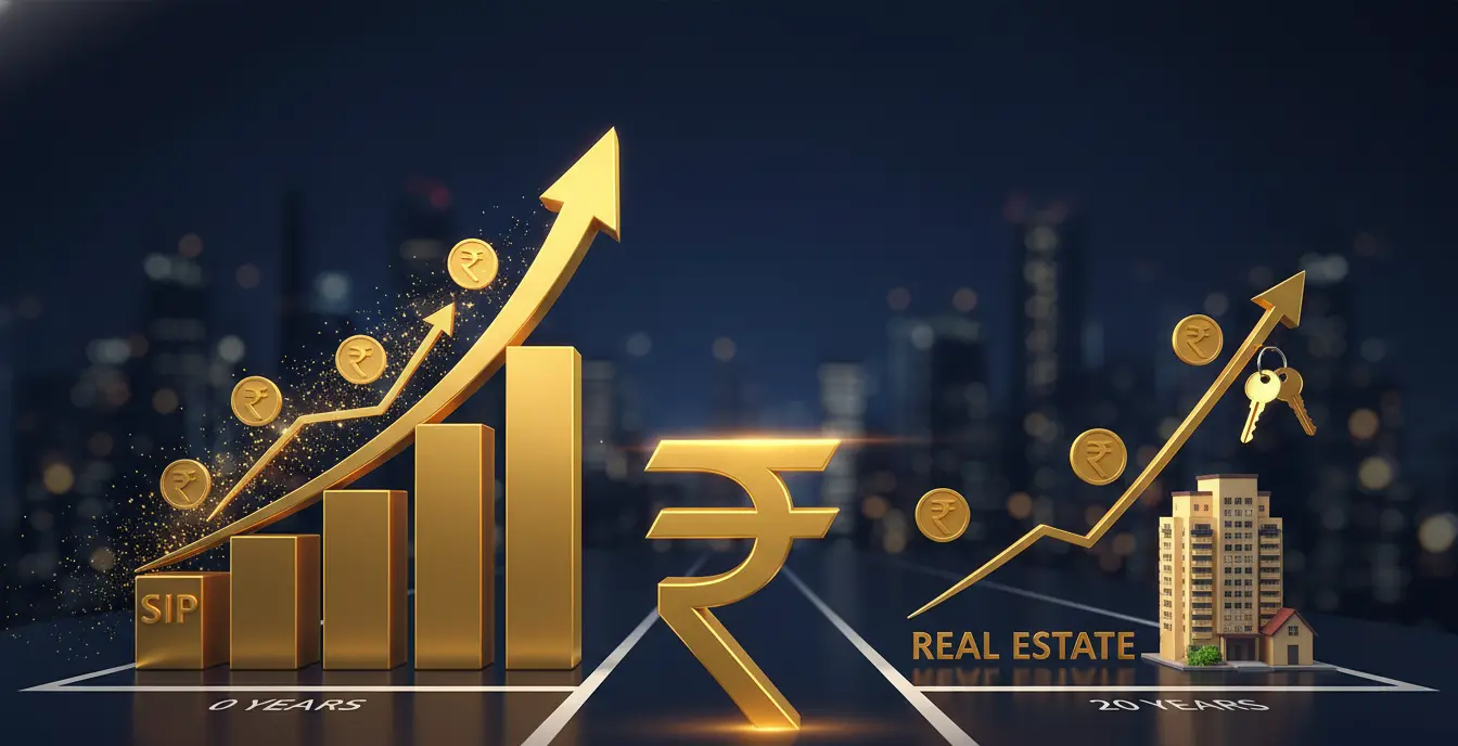 SIP vs real estate investment comparison in India showing mutual fund wealth creation versus residential property investment