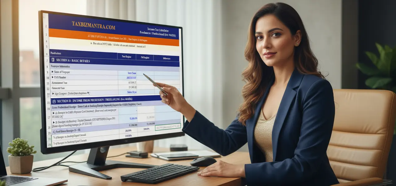 Download free Freelancer Tax Calculator Excel with 44ADA eligibility check