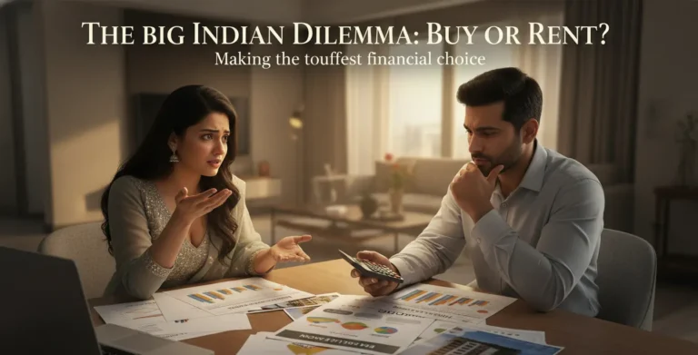 Indian couple comparing rent vs buy house in India with EMI calculations and financial planning discussion