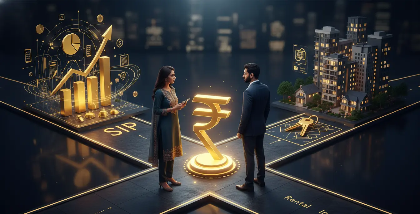 Indian investor comparing SIP mutual funds and real estate property investment