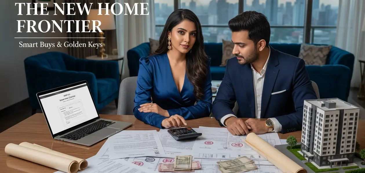 Indian couple calculating stamp duty and registration charges before buying a home in India