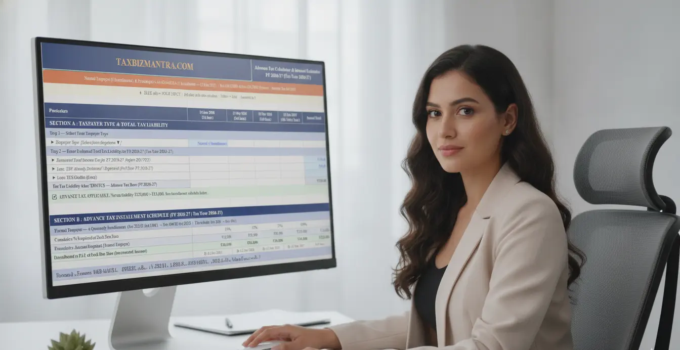 Advance Tax Calculator Excel FY 2026-27 Free Download for 44AD and 44ADA Taxpayers