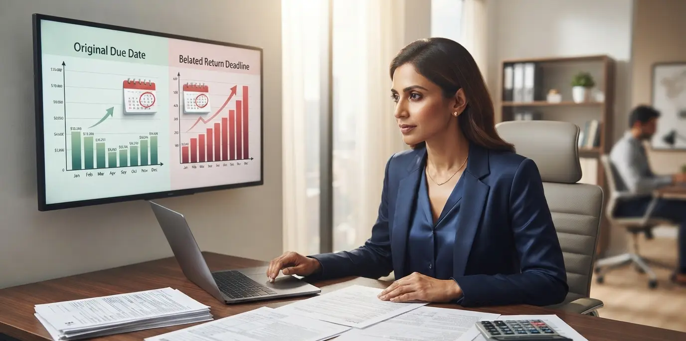 Indian taxpayer reviewing documents to file a belated income tax return under Section 139(4) before the statutory deadline.