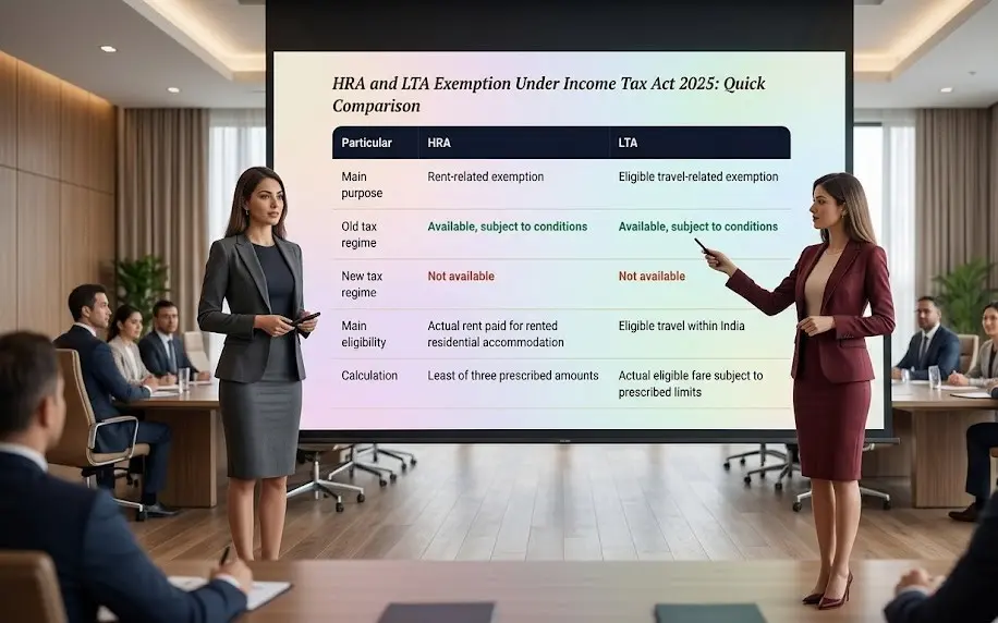HRA and LTA exemption under Income Tax Act 2025 quick comparison