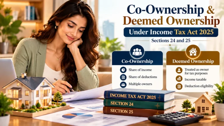 Co-ownership and deemed ownership under Income Tax Act 2025 showing property ownership, income sharing and tax deduction rules under Sections 24 and 25
