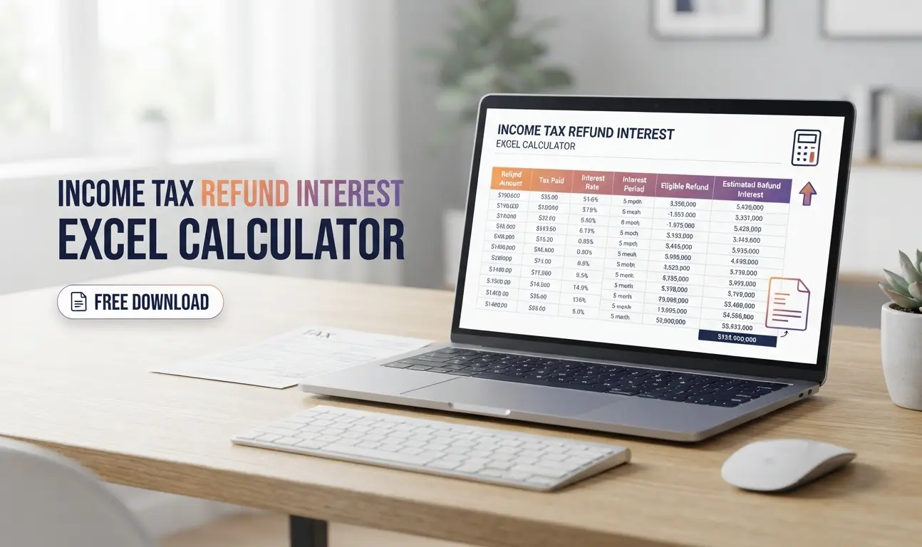 Income Tax Refund Interest Calculator Excel Template with refund interest calculation fields and estimated interest amount