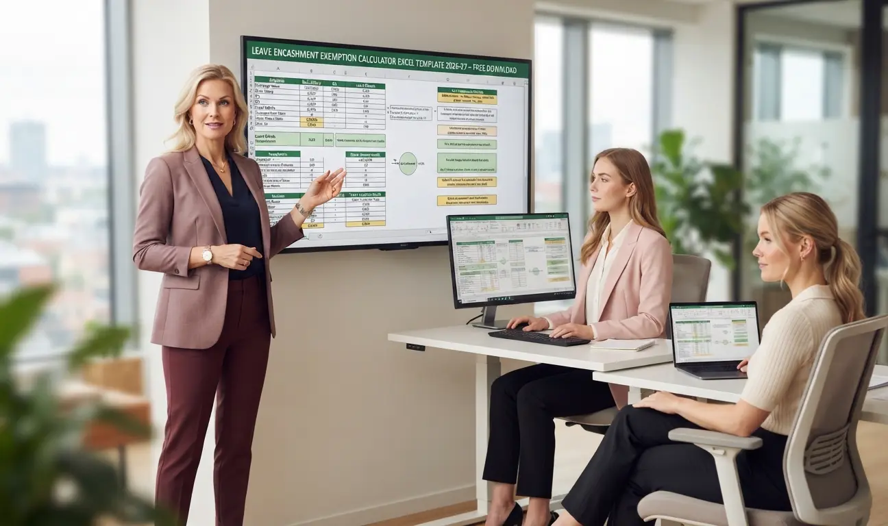 Leave Encashment Exemption Calculator Excel 2026-27 demonstrated on a laptop