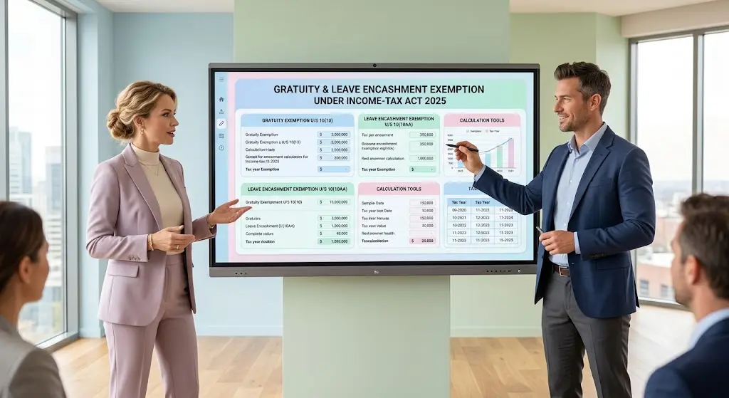Leave encashment exemption under the Income-tax Act 2025 showing tax exemption rules and calculation