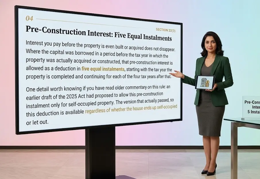 Pre-construction home loan interest deduction in five equal instalments