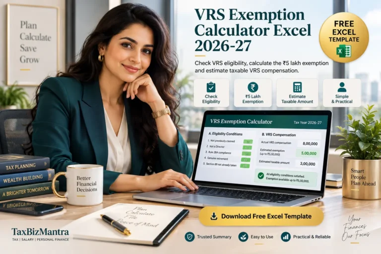 VRS Exemption Calculator Excel 2026-27 for checking VRS eligibility and estimating exempt and taxable VRS compensation.