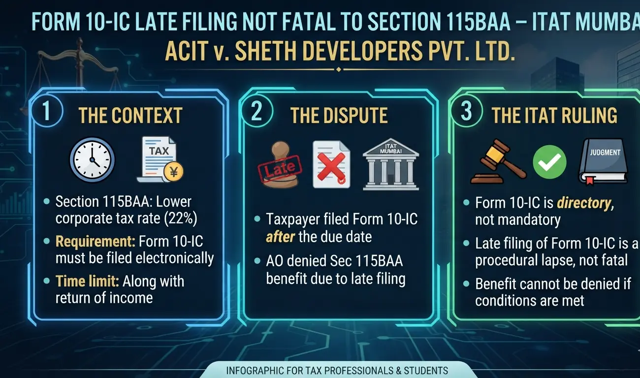Form 10-IC late filing Sheth Developers – ITAT Mumbai ruling