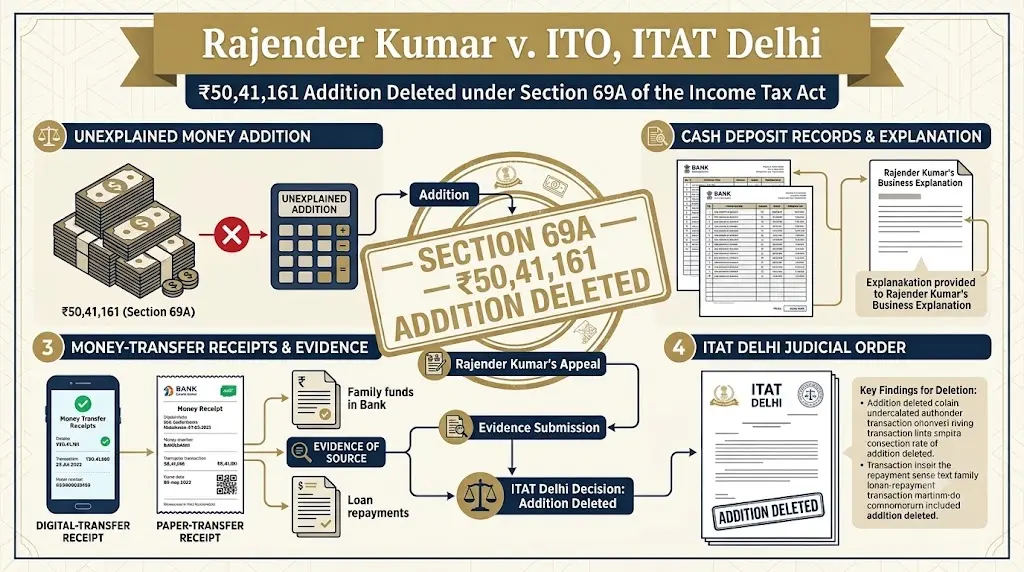 Cash deposit addition under Section 69A deleted by ITAT Delhi in Rajender Kumar v. ITO.
