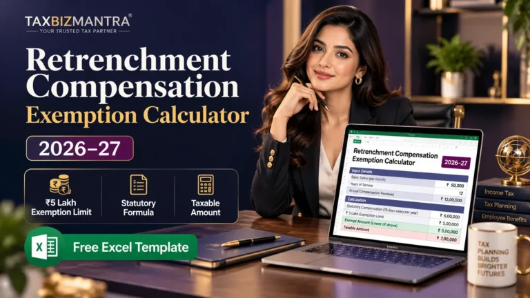 Retrenchment Compensation Exemption Calculator Excel 2026-27 with ₹5 lakh exemption limit