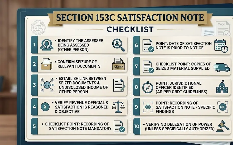 Section 153C assessment checklist covering key verification points for tax practitioners under the Income Tax Act