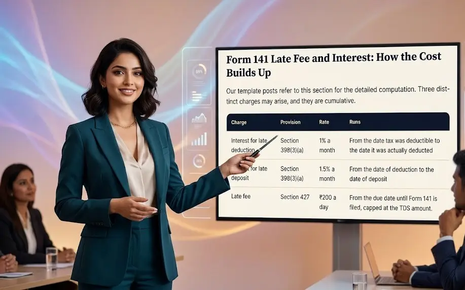 Form 141 late fee and interest provisions explained with a tax calculation table
